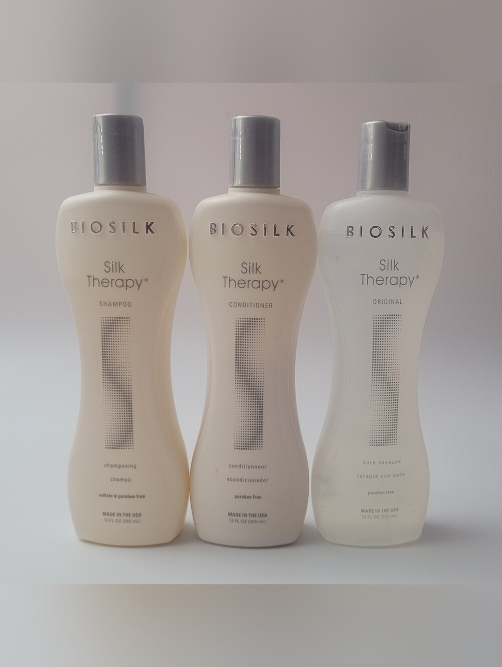 Biosilk Silk Therapy 12 oz Shampoo Conditioner Original Serum Cure Soyeuse Set